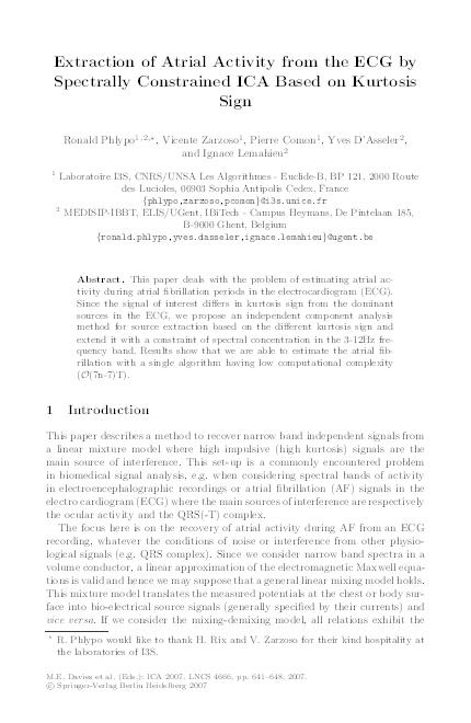 (PDF) Extraction of atrial activity from the ECG by spectrally ...