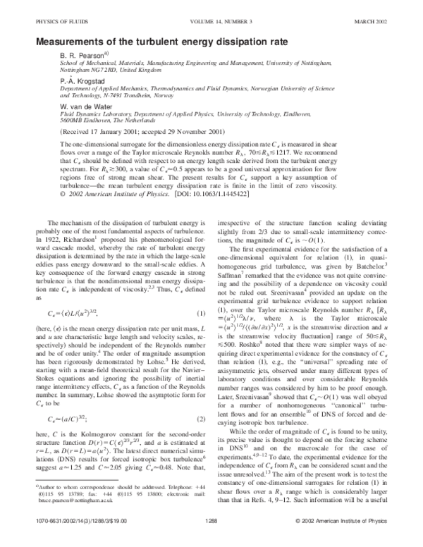 (PDF) Measurements of the turbulent energy dissipation rate