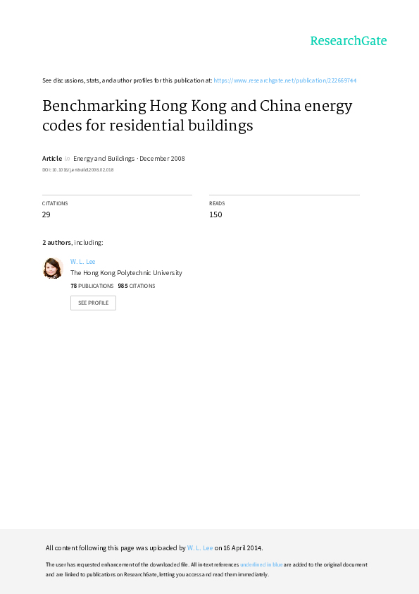 (PDF) Benchmarking Hong Kong and China energy codes for residential ...