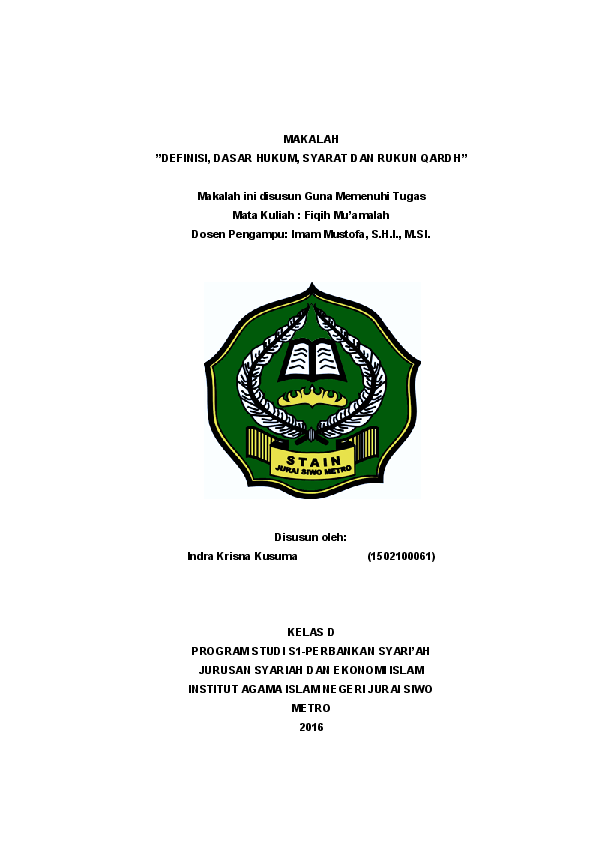Pdf Definisi Dasar Hukum Syarat Dan Rukun Qardh Indra Krisna Kusuma Academia Edu