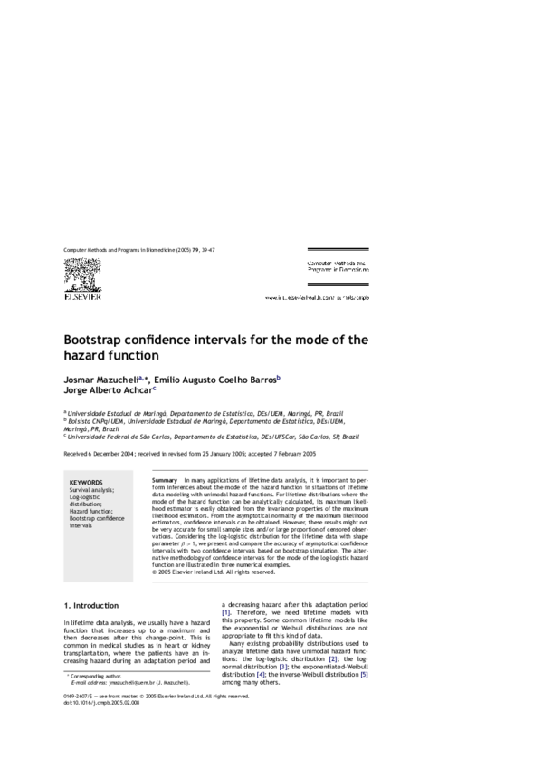 (PDF) Bootstrap confidence intervals for the mode of the hazard function