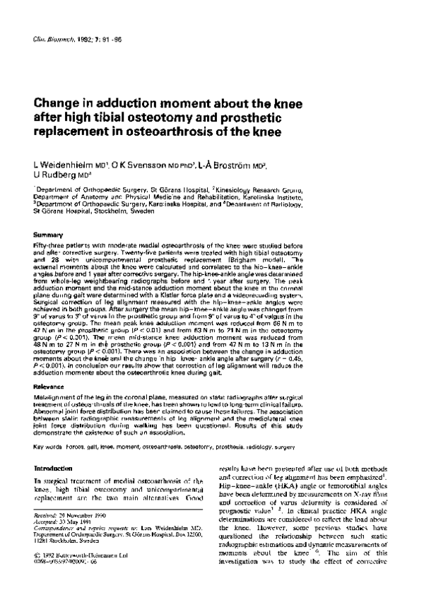 (PDF) Change in adduction moment about the knee after high tibial ...