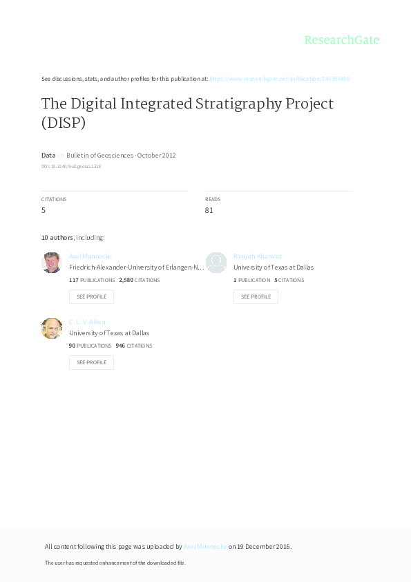 (PDF) THE DIGITAL INTEGRATED STRATIGRAPHY PROJECT (DISP): QUANTIFYING ...