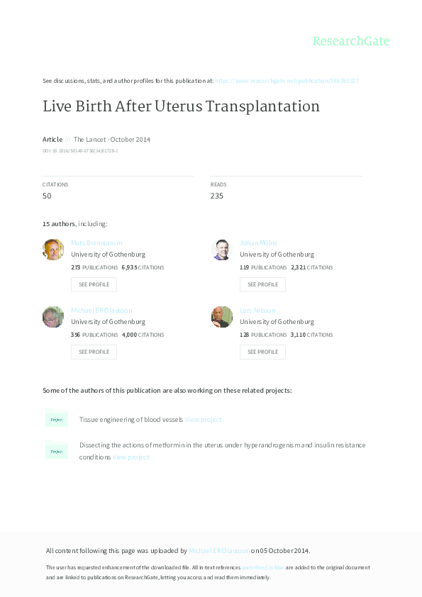 (PDF) Livebirth after uterus transplantation