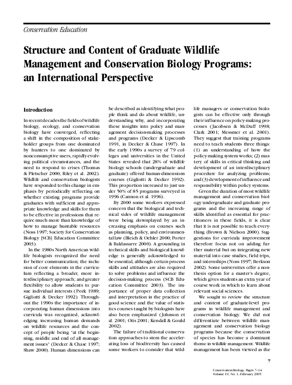 (PDF) Structure and content of graduate wildlife management and