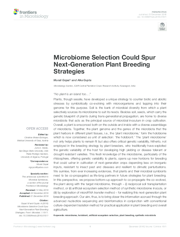 (PDF) Microbiome Selection Could Spur Next-Generation Plant Breeding ...