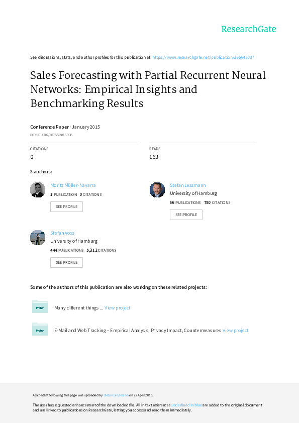 (PDF) Sales Forecasting with Partial Recurrent Neural Networks ...