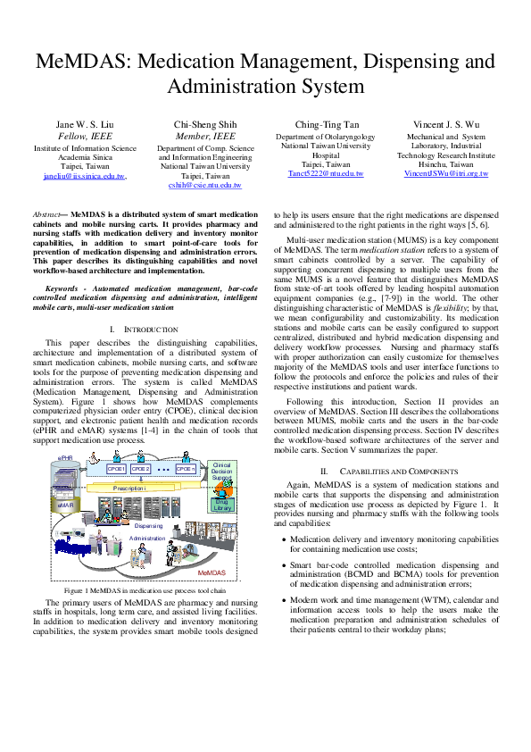 (PDF) MeMDAS: Medication Management, Dispensing and Administration System