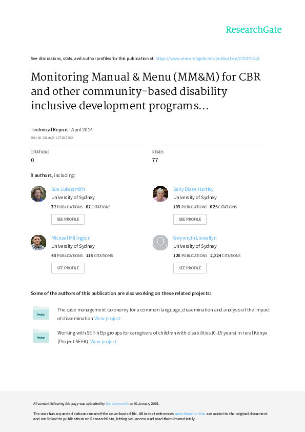 (PDF) Monitoring Manual & Menu (MM&M) for CBR and other community-based ...