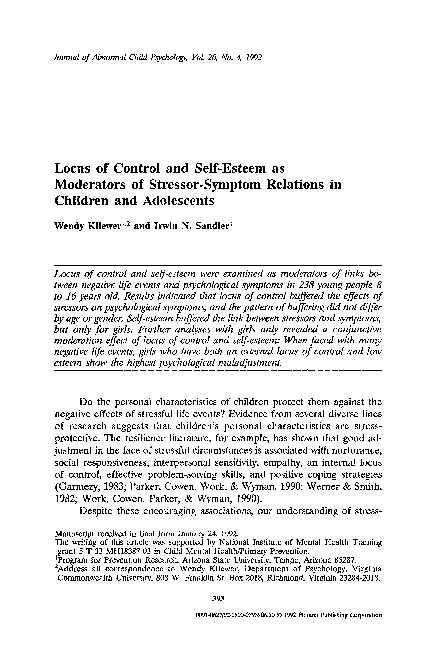 (PDF) Locus of control and self-esteem as moderators of stressor ...