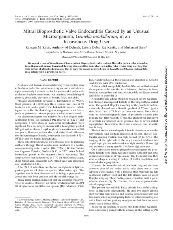 (PDF) Mitral Bioprosthetic Valve Endocarditis Caused by an Unusual ...