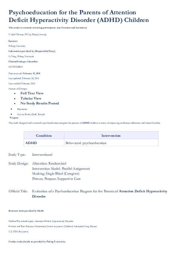 (PDF) Psychoeducation for the Parents of Attention Deficit ...