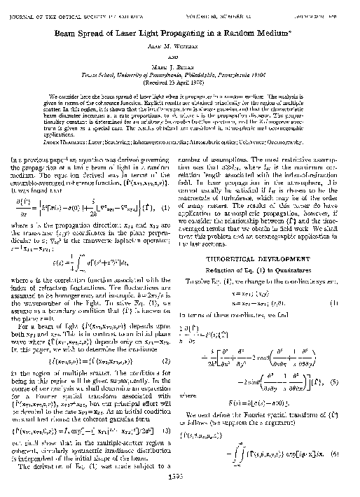 (PDF) Beam Spread of Laser Light Propagating in a Random Medium Alan