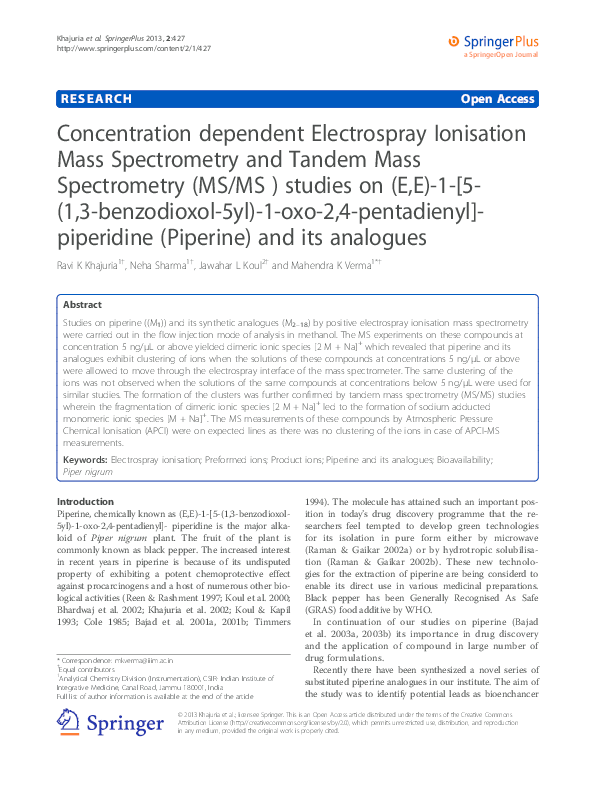 (PDF) Concentration dependent Electrospray Ionisation Mass Spectrometry