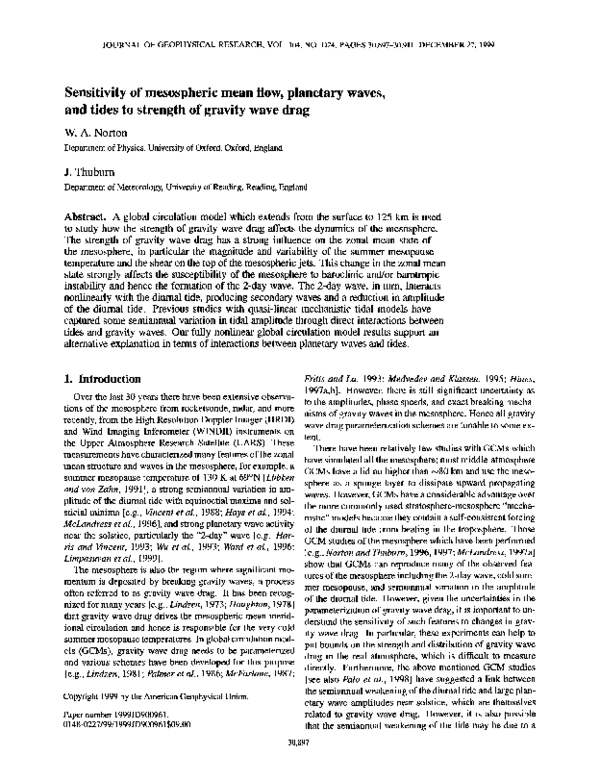 (PDF) Sensitivity of mesospheric mean flow, planetary waves, and tides ...