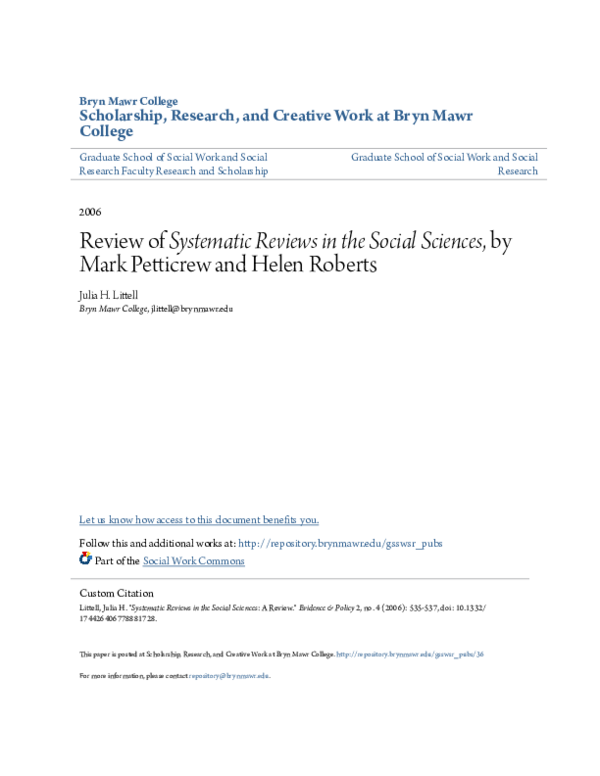 Systematic Reviews In The Social Sciences