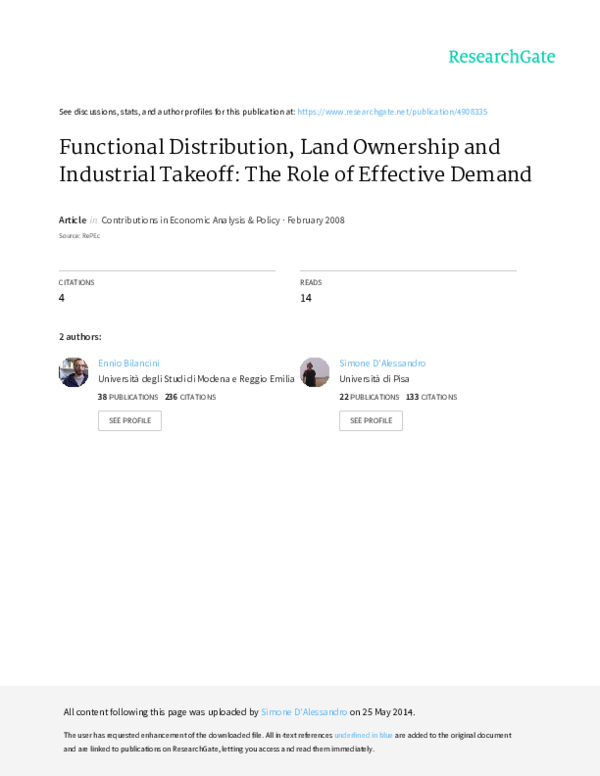 (PDF) Functional Distribution, Land Ownership and Industrial Takeoff The Role of Effective