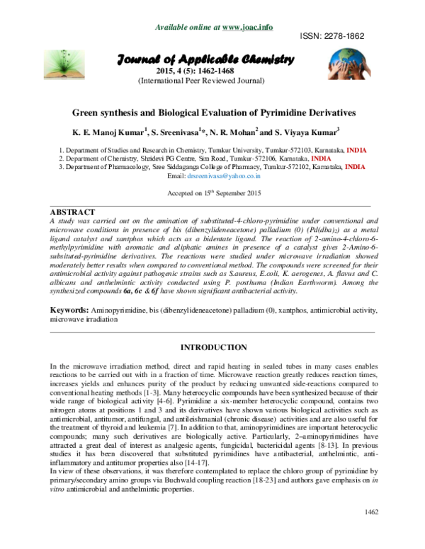 (PDF) Green synthesis and Biological Evaluation of Pyrimidine ...