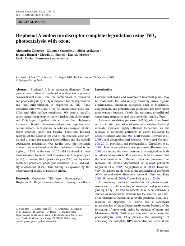 (PDF) Bisphenol A endocrine disruptor complete degradation using TiO2 ...