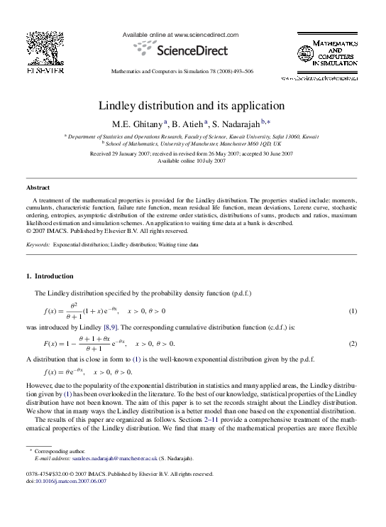 (PDF) Lindley distribution and its application