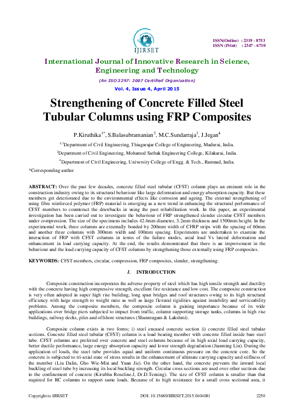 (PDF) Strengthening of Concrete Filled Steel Tubular Columns using FRP ...