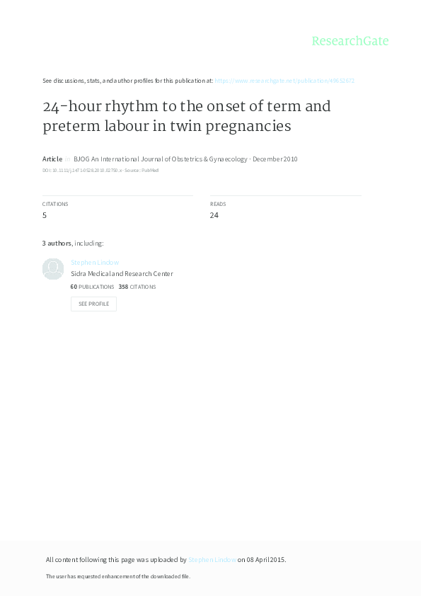 (PDF) 24-HOUR Rhythm to the Onset of Term and Preterm Labour in Twin ...