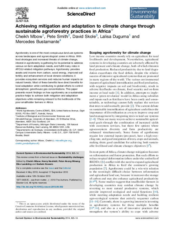 (PDF) Achieving mitigation and adaptation to climate change through ...