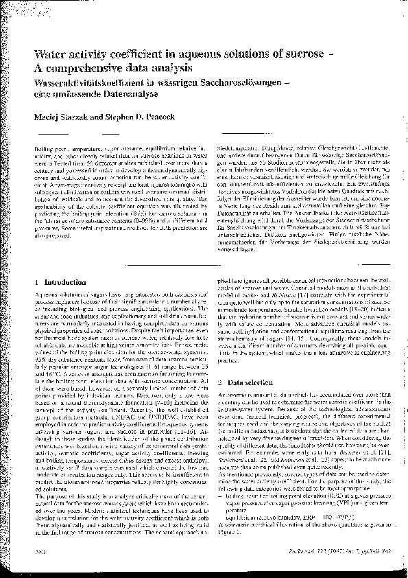 (PDF) Water Activity Coefficient in Aqueous Solutions of Sucrose - A ...
