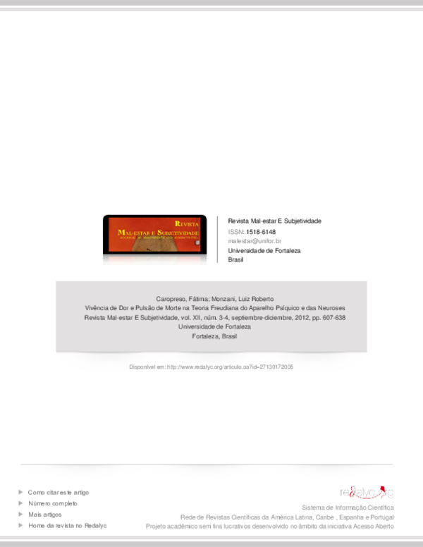 (PDF) Vivência de Dor e Pulsão de Morte na Teoria Freudiana do Aparelho