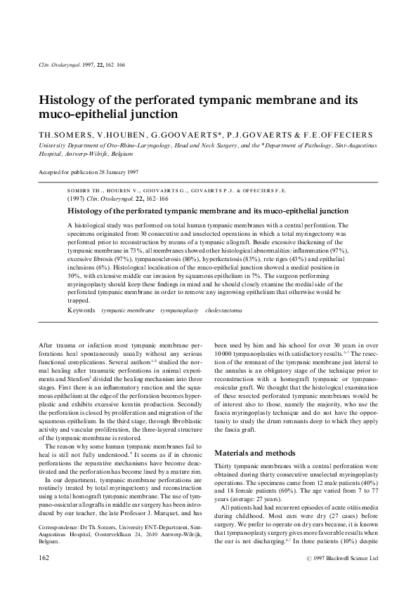 Pdf Histology Of The Perforated Tympanic Membrane And Its Muco Epithelial Junction G Goovaerts Academia Edu