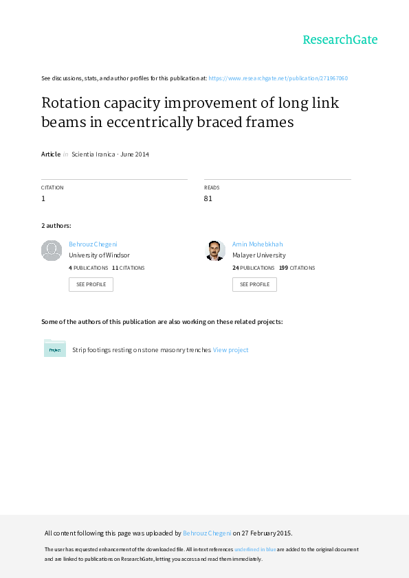 (PDF) Rotation capacity improvement of long link beams in eccentrically ...