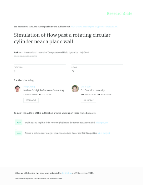 (PDF) Simulation of flow past a rotating circular cylinder near a plane ...