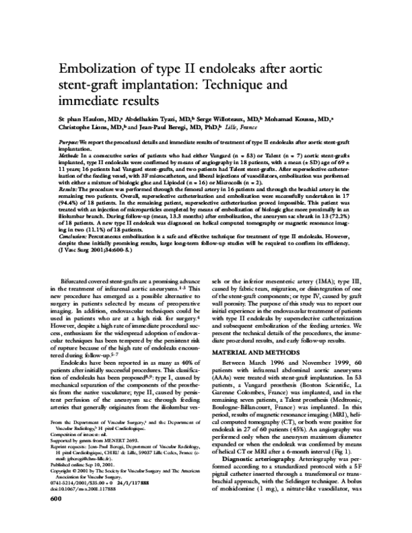 (PDF) Embolization of type II endoleaks after aortic stent-graft ...