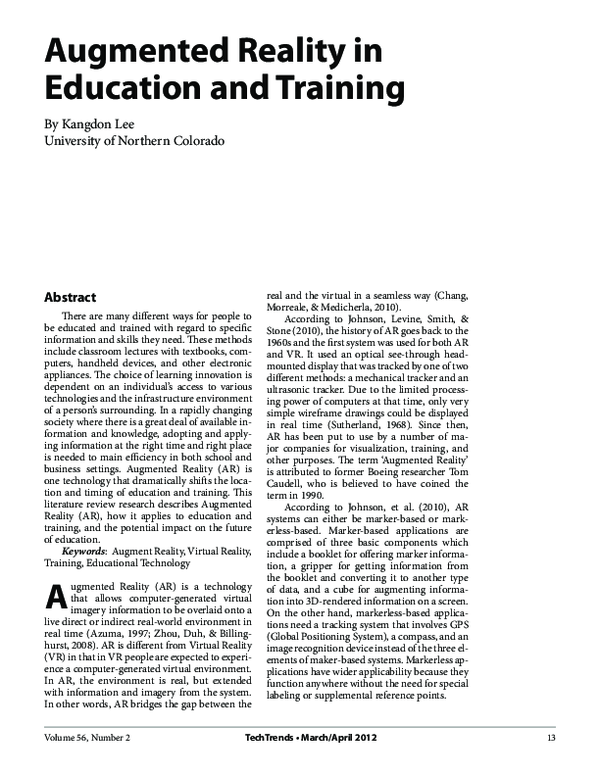 (PDF) Augmented Reality in Education and Training