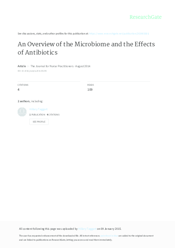 (PDF) An Overview of the Microbiome and the Effects of Antibiotics
