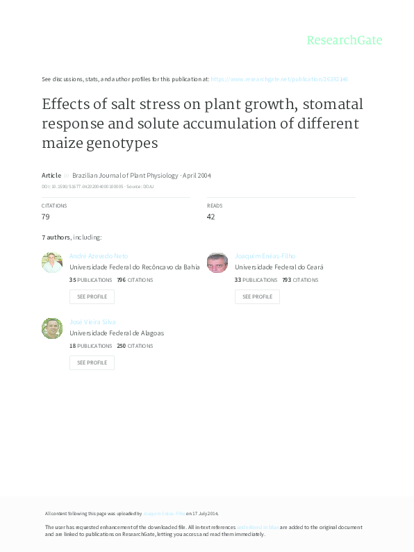 (PDF) Effects of salt stress on plant growth, stomatal response and ...