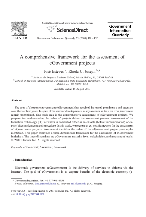 (PDF) A comprehensive framework for the assessment of eGovernment projects