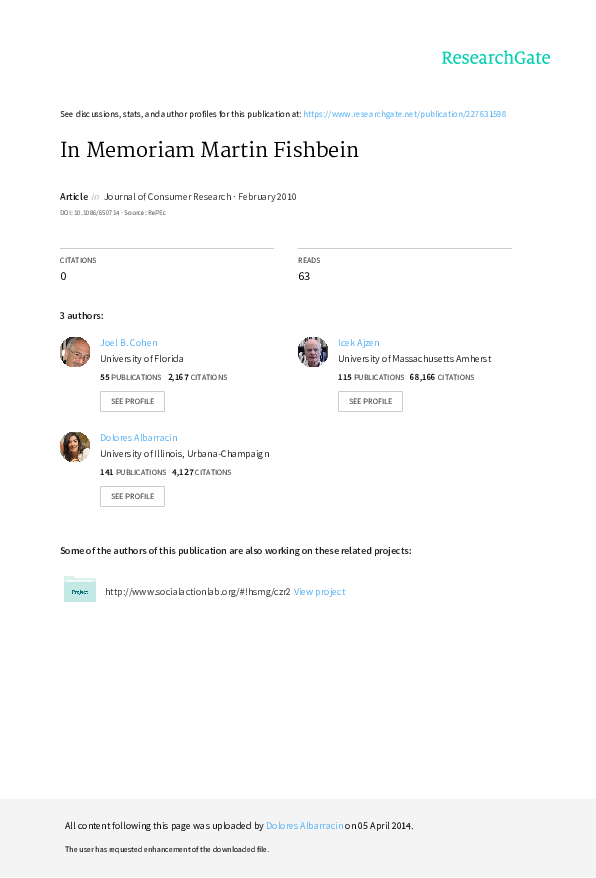 (PDF) In Memoriam Martin Fishbein