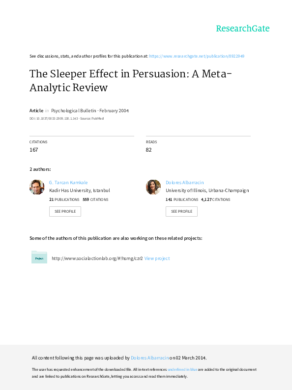(PDF) The Sleeper Effect in Persuasion: A Meta-Analytic Review