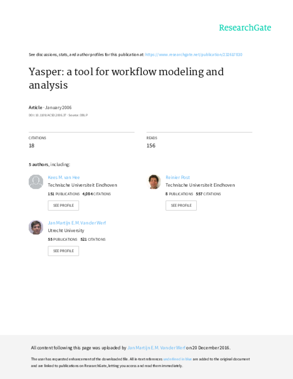(PDF) Yasper: a tool for workflow modeling and analysis