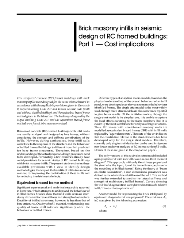 (PDF) Brick masonry infills in seismic design of RC framed buildings ...