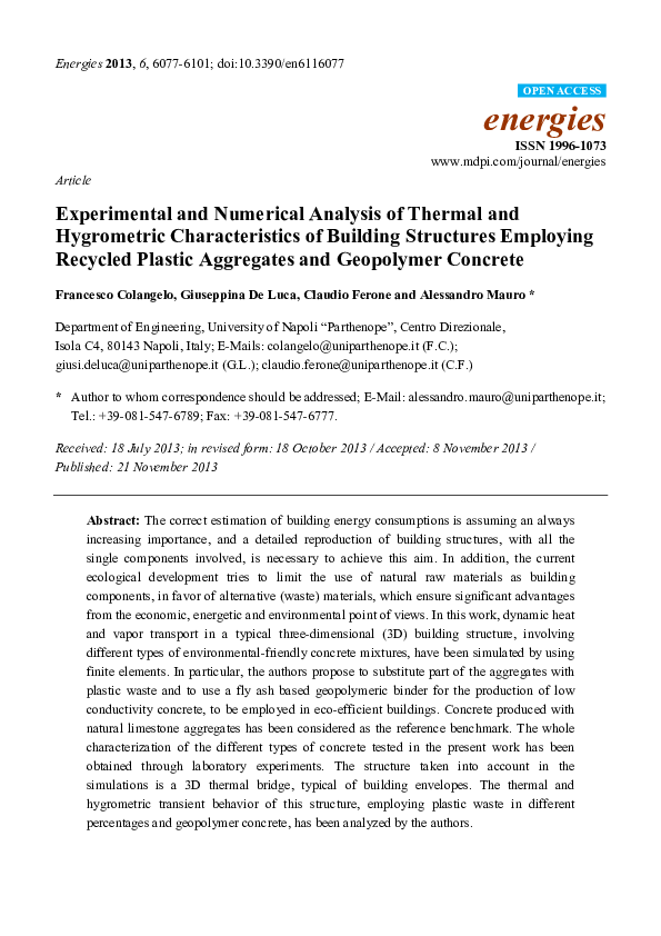 (PDF) Experimental and Numerical Analysis of Thermal and Hygrometric ...