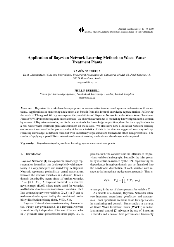 (PDF) Application of bayesian network learning methods to waste water ...