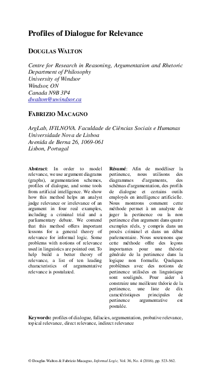 Profiles of Dialogue for Relevance