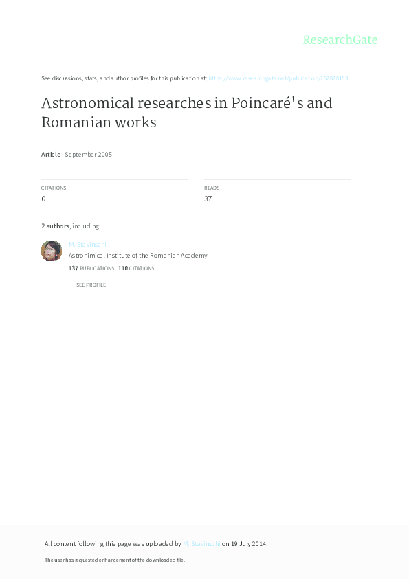 PDF) Astronomical researches in Poincaré's and Romanian works