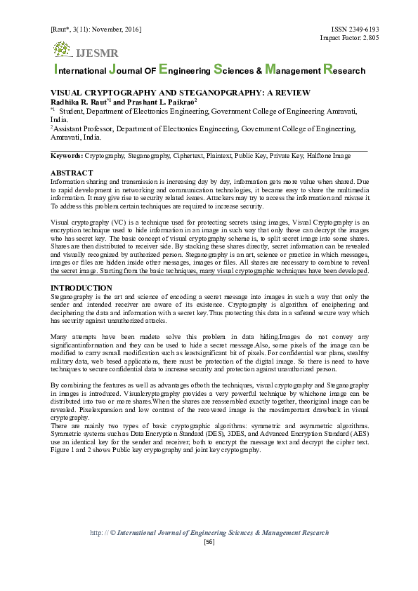(PDF) VISUAL CRYPTOGRAPHY AND STEGANOPGRAPHY: A REVIEW