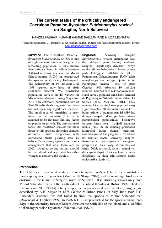 Pdf The Current Status Of The Critically Endangered Caerulean