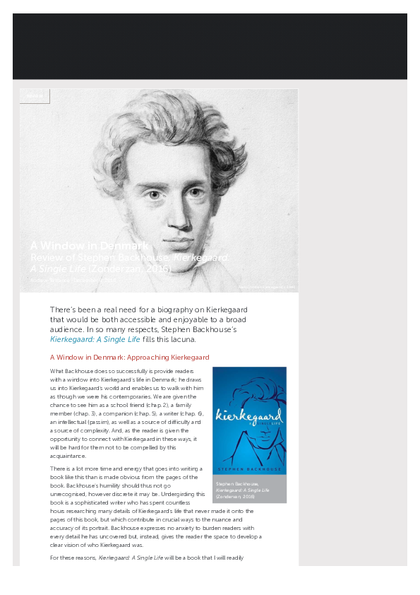 (PDF) Stephen Backhouse, Kierkegaard A Single Life (Zondervan, 2016
