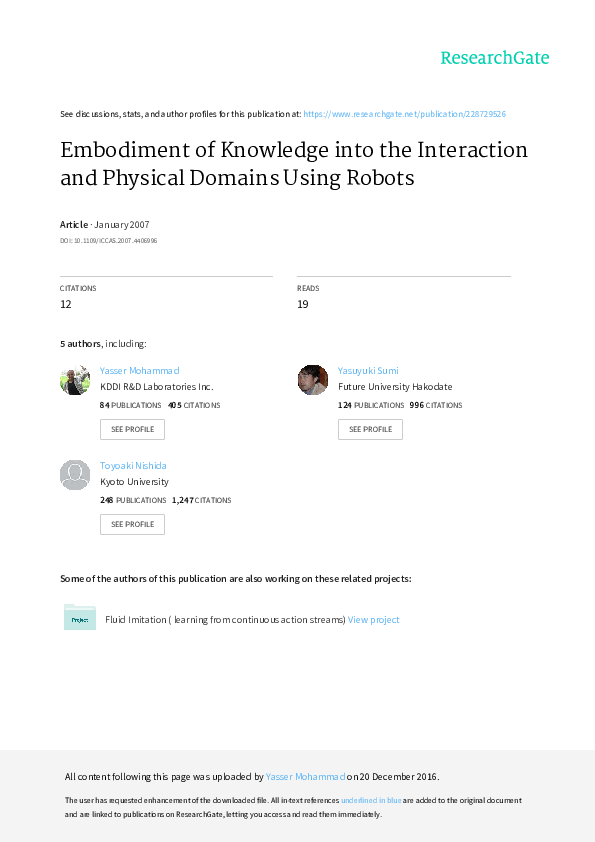 (PDF) Embodiment of knowledge into the interaction and physical domains ...