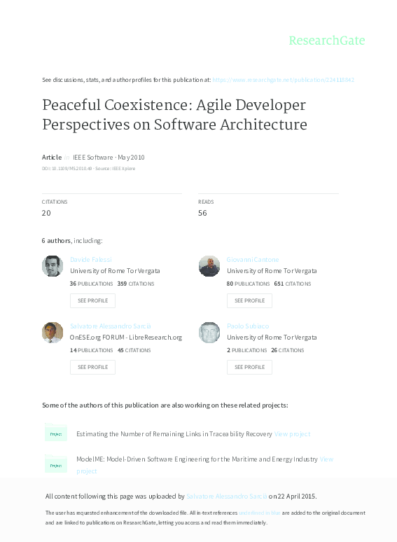 (PDF) Peaceful coexistence: Agile developer perspectives on software ...